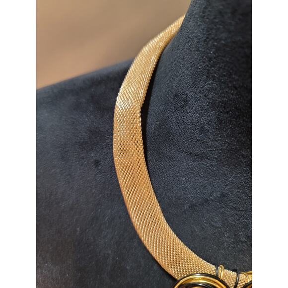 Women's Statement Gold Mesh Necklace With Spiral Wire Design And Druzy Stone - Picture 5 of 8